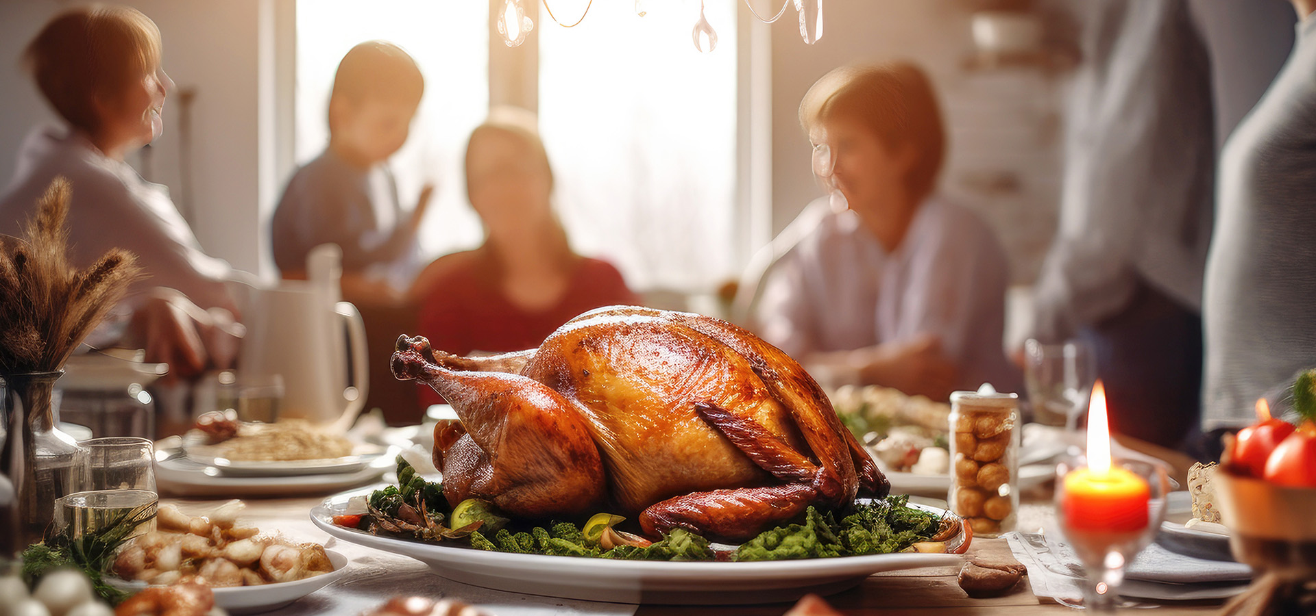 Family thanksgiving with turkey.